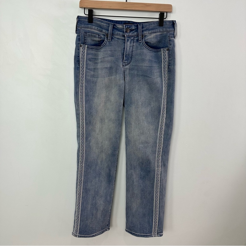 NYDJ Marilyn Straight Lift Tuck Ankle Cropped Jeans Light Wash Size 4 Side Trim